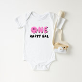 Een Gelukkige Gal 1e Verjaardag Roze Smiley Romper