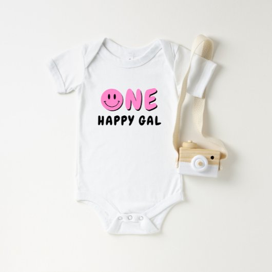 Een Gelukkige Gal 1e Verjaardag Roze Smiley Romper