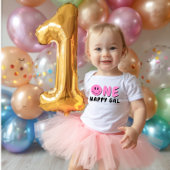 Een Gelukkige Gal 1e Verjaardag Roze Smiley Romper