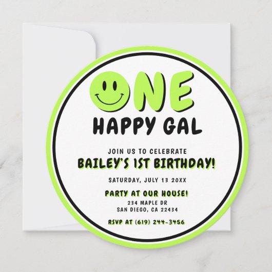 Een Gelukkige Gal 1e Verjaardag Smiley Gezicht Kaart (Voorkant)