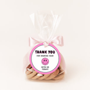 Een gelukkige Gal/Dude Pink Smiley dank u Bedankjes Labels