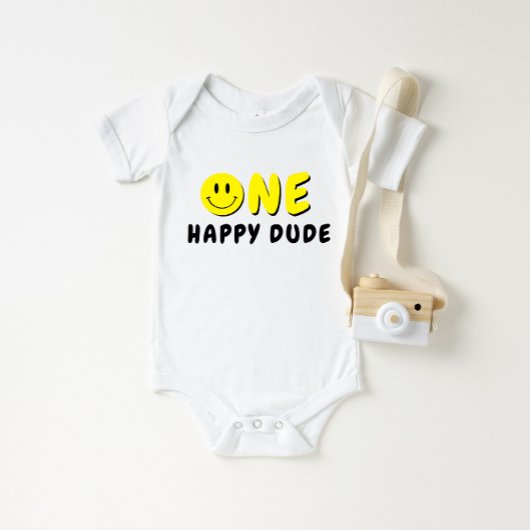 Een Gelukkige Gast 1e Verjaardag Gele Smiley Romper