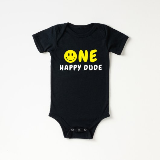 Een Gelukkige Gast 1e Verjaardag Gele Smiley Romper