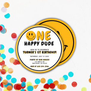 Een Gelukkige Gast 1e Verjaardag Smiley Gezicht Kaart