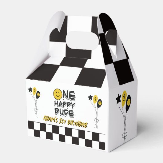 Een Gelukkige Gele Glimlach Eerste 1e Jongen Verja Bedankdoosjes (Voorkant Zijde)