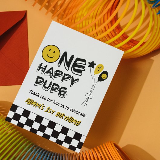 Een Gelukkige Gele Glimlach Eerste 1e Jongen Verja Bedankkaart