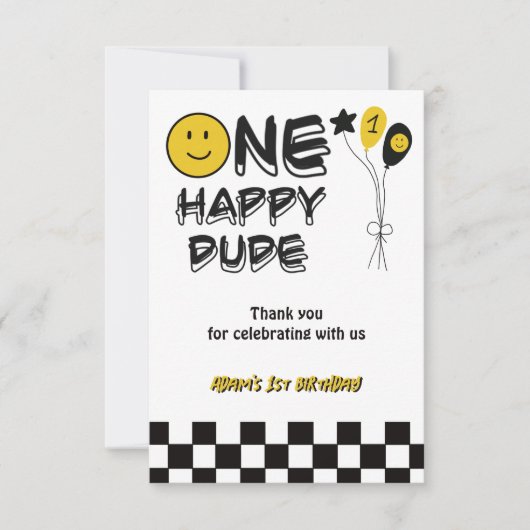Een Gelukkige Gele Glimlach Eerste 1e Jongen Verja Bedankkaart (Voorkant)