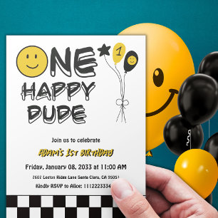 Een Gelukkige Gele Glimlach Eerste 1e Jongen Verja Kaart