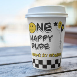 Een Gelukkige Gele Glimlach Eerste 1e Jongen Verja Papieren Bekers