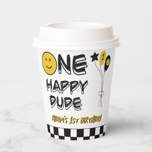 Een Gelukkige Gele Glimlach Eerste 1e Jongen Verja Papieren Bekers (Achterkant)