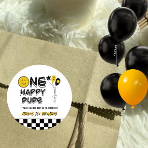 Een Gelukkige Gele Glimlach Eerste 1e Jongen Verja Ronde Sticker