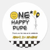 Een Gelukkige Gele Glimlach Eerste 1e Jongen Verja Ronde Sticker (Voorkant)