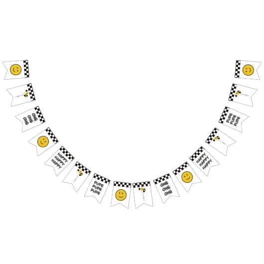 Een Gelukkige Gele Glimlach Eerste 1e Jongen Verja Vlaggetjes (Alle)