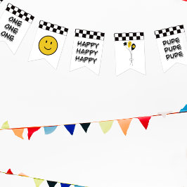 Een Gelukkige Gele Glimlach Eerste 1e Jongen Verja Vlaggetjes