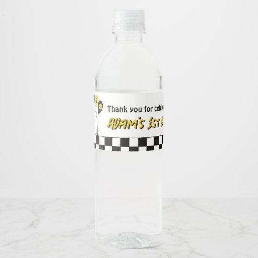 Een Gelukkige Gele Glimlach Eerste 1e Jongen Verja Waterfles Etiket (Voorkant)