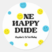 Een gelukkige Glimlachende Gezicht Verjaardagsfees Ronde Sticker (Voorkant)