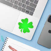 Een gelukkige groene Ierse Shamrock, 4 blad klaver Sticker (Laptop met iPhone)
