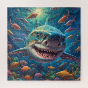 Een gelukkige Grote Witte haai zwemmen - Jigsaw Pu Legpuzzel
