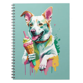 Een gelukkige hond die een ijsje eet notitieboek