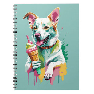 Een gelukkige hond die een ijsje eet notitieboek