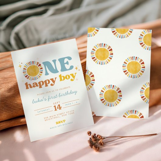 Een gelukkige jongen Boho Sun Eerste Verjaardag Ui Kaart