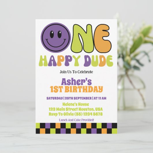 Een gelukkige jongen van één geboorthday party kaart (Staand voorkant)