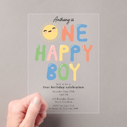 Een Gelukkige Jongen Verjaardag Nodig 1e Verjaarda Acryl Uitnodigingen (Insitu (Draagbaar))