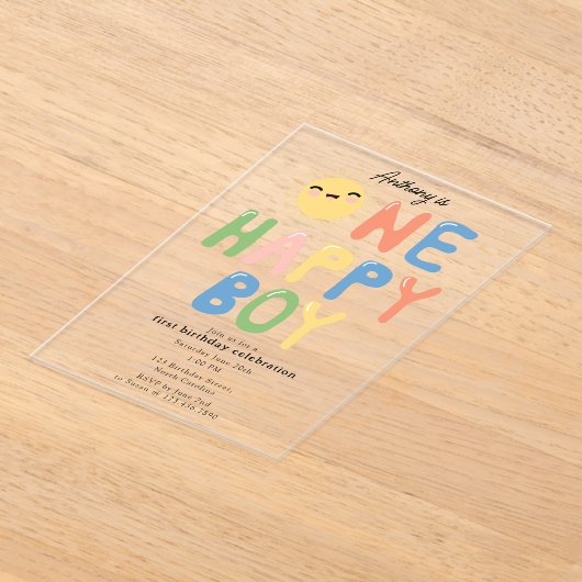 Een Gelukkige Jongen Verjaardag Nodig 1e Verjaarda Acryl Uitnodigingen (Laagn)