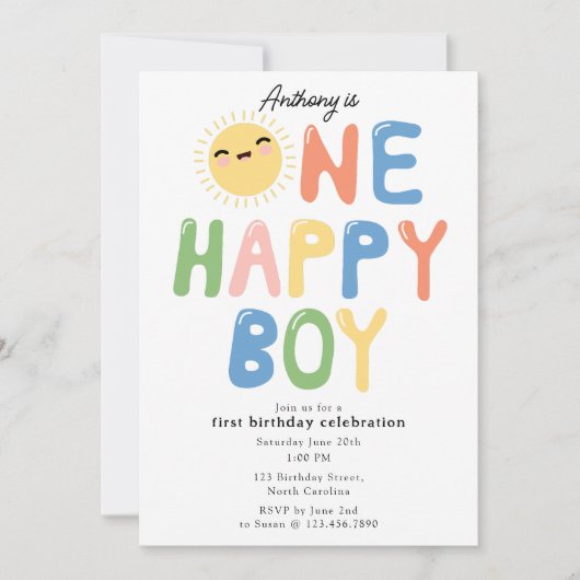 Een Gelukkige Jongen Verjaardag Nodig 1e Verjaarda Kaart (Voorkant)