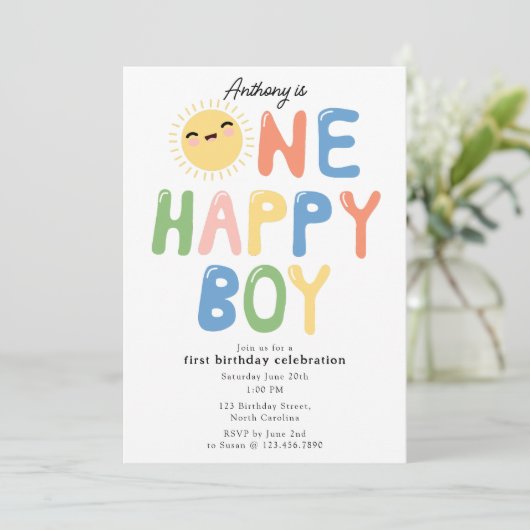 Een Gelukkige Jongen Verjaardag Nodig 1e Verjaarda Kaart (Staand voorkant)