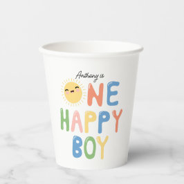 Een Gelukkige Jongen Verjaardag Nodig 1e Verjaarda Papieren Bekers