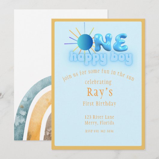 Een gelukkige jongen zon verjaardag uitnodiging (Voorkant / Achterkant)