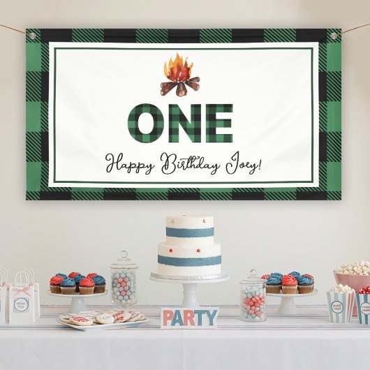 Eén Gelukkige Kampeerder Eerste Verjaardag Spandoek