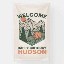 Eén gelukkige kampeerder eerste verjaardagsfeest w spandoek