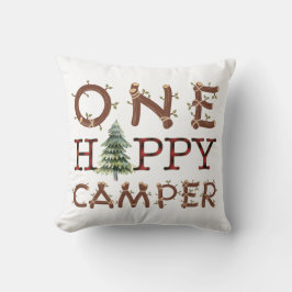 Eén gelukkige kampeerder rustieke zachte outdoor k kussen