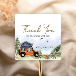 Eén Gelukkige Kampeerder Verjaardag Kampeerjongen Vierkante Sticker