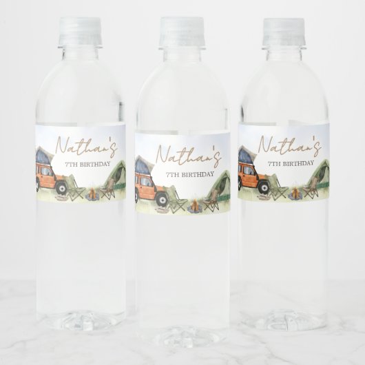 Eén Gelukkige Kampeerder Verjaardag Kampeerjongen Waterfles Etiket (Flessen)