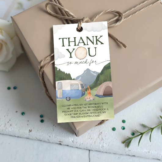 Een gelukkige kampeerder verjaardagsfavoriet bedan cadeaulabel