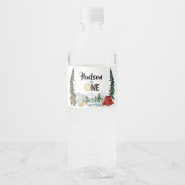 Een gelukkige kampeerder waterfleslabel waterfles etiket