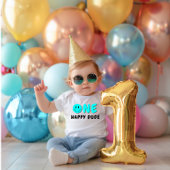 Een gelukkige kerel 1e verjaardag blauwe smiley romper