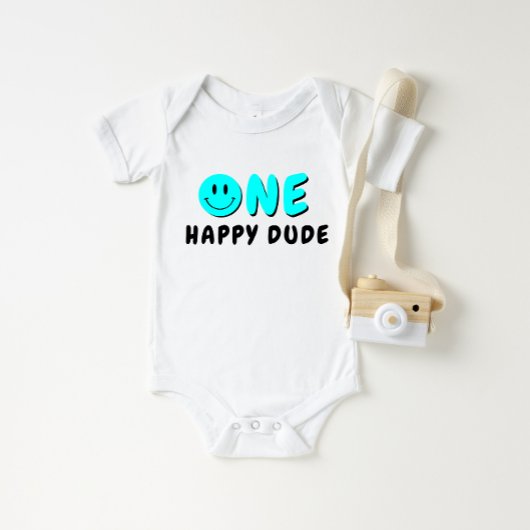 Een gelukkige kerel 1e verjaardag blauwe smiley romper