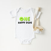 Een gelukkige kerel 1e verjaardag groene smiley romper