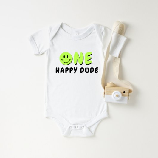 Een gelukkige kerel 1e verjaardag groene smiley romper