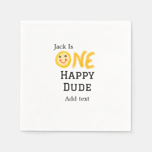Eén gelukkige kerel 1e verjaardag smiley geel servet