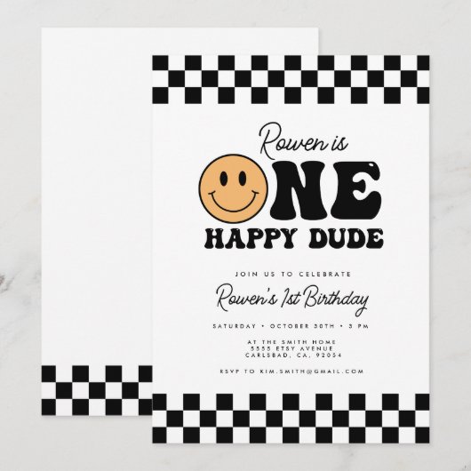 Een gelukkige kerel 1e verjaardag uitnodiging (Voorkant / Achterkant)