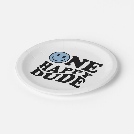 Een gelukkige kerel | Blauwe Retro Preppy Smile Ve Papieren Bordje (Gekanteld)