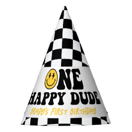 Een gelukkige kerel eerste verjaardag, glimlach ge feesthoedjes
