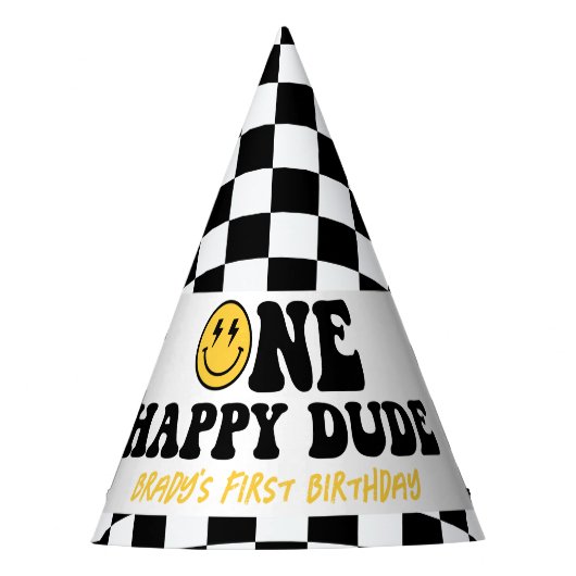 Een gelukkige kerel eerste verjaardag, glimlach ge feesthoedjes