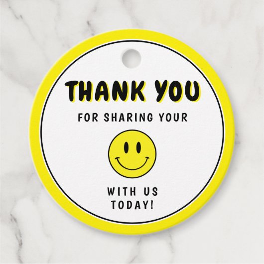 Een gelukkige kerel/Gal gele smiley dank u Bedankjes Labels (Voorkant)