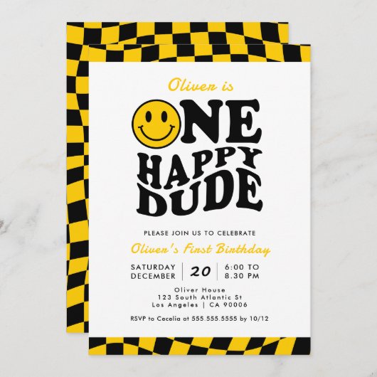 Een gelukkige kerel geel golvende glimlach gezicht kaart (Voorkant / Achterkant)